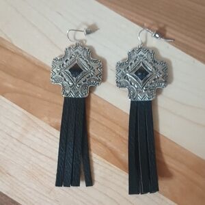 Black Tassel Western-Inspired Drop Earrings
